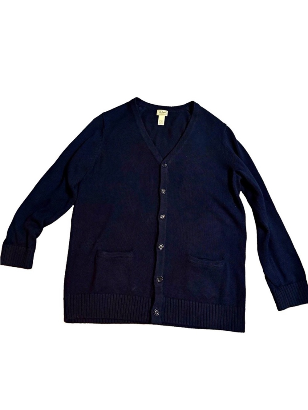 L.L.Bean Men’s XL Tall Navy Cotton Knit Button Front V-Neck Cardigan Pockets